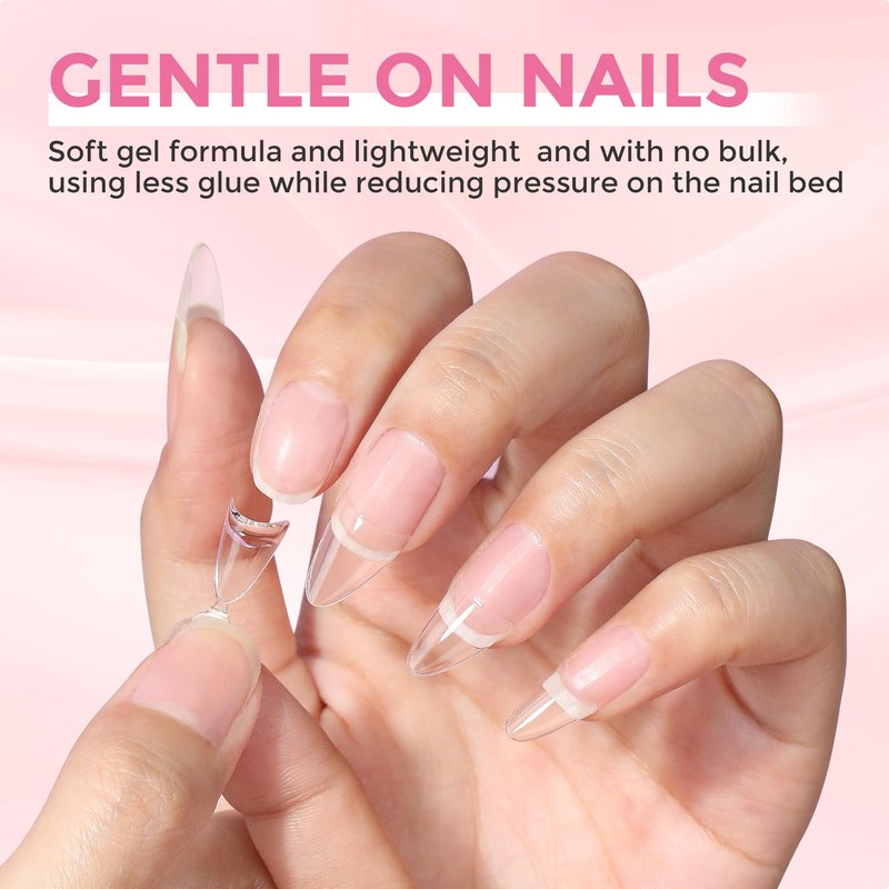 Luckyfairy Almond Nail Tips, 504PCS Pre Etched Half Cover Fake Nails Tips, 12 Sizes Medium Almond Shape Clear Soft Natural Acrylic Press On Gel Nail Extensions DIY Salon