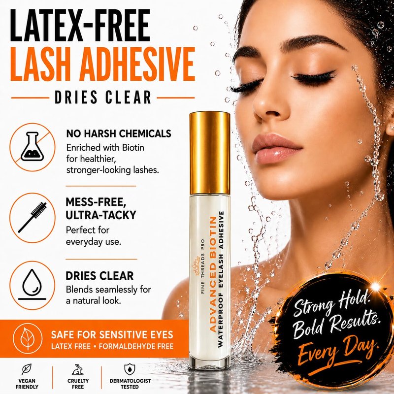 Advanced Biotin Clear Eyelash Glue Sensitive Eyes Safe Latex Free Hypoallergenic Strong Hold Cluster Lash Glue, False Eyelash Extensions Strip Lash Adhesive, Vegan Cruelty Free Waterproof