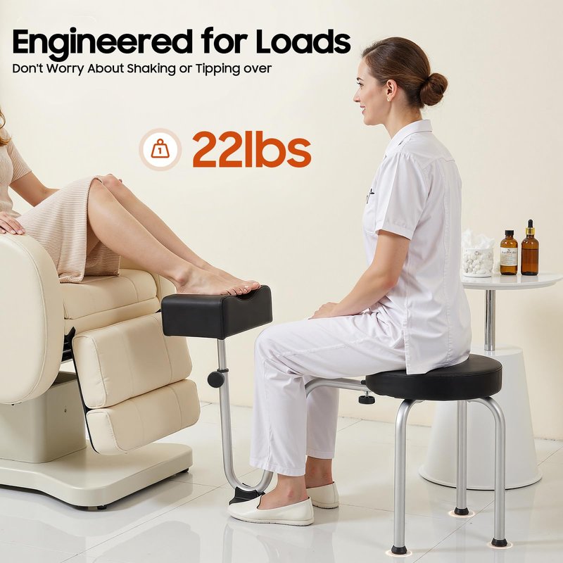 Pyroarle Portable Pedicure Foot Rest Stool, Adjustable Height, Black, for Spa, Beauty Salon, Studio