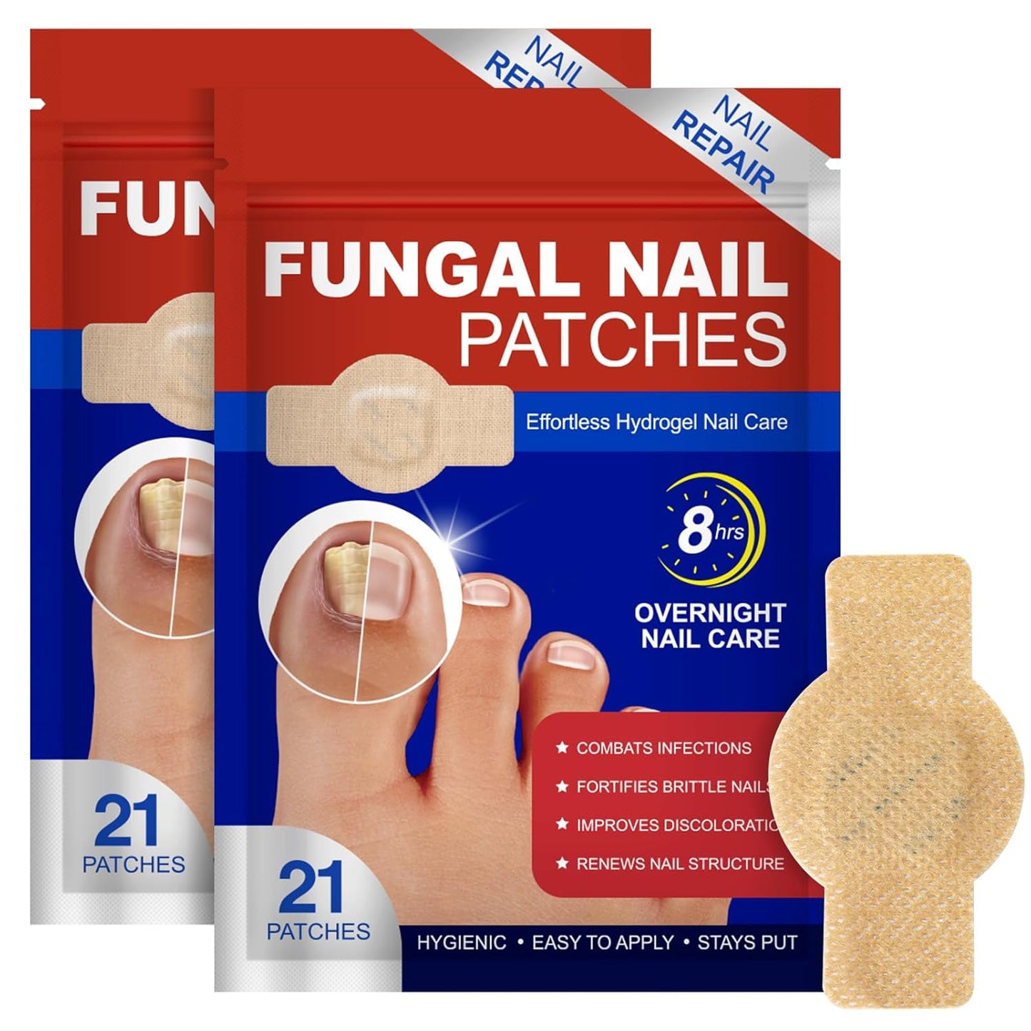 Skiennix Nail Patches for Toenail Repair - 42PCS Overnight Support for Damaged, Thick Toenails | Natural Formula
