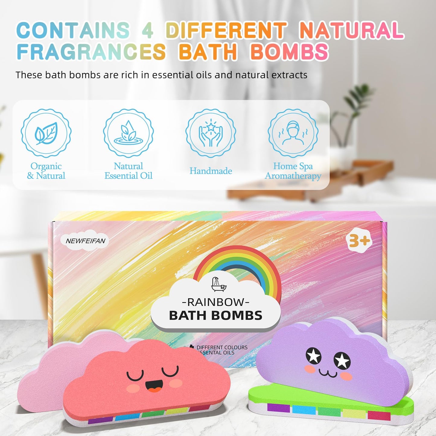 Rainbow Bath Bombs for Kids, Boys & Girls Gifts, Colorful Dissolving Toys with Surprise Colors, Safe & Non-Toxic DIY Bath Time STEM Learning Activity, Bath Toys Ages 3-12