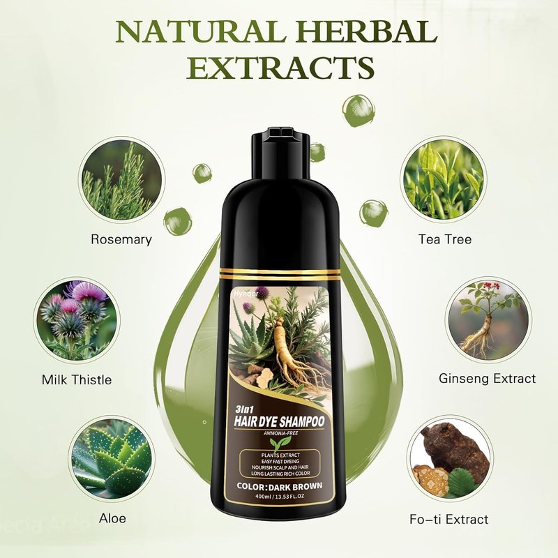 Hynqor Dark Brown Hair Dye Shampoo,Gray Hair Cover up Herbal Semi-Permanent Hair Color Shampoo for Women Men