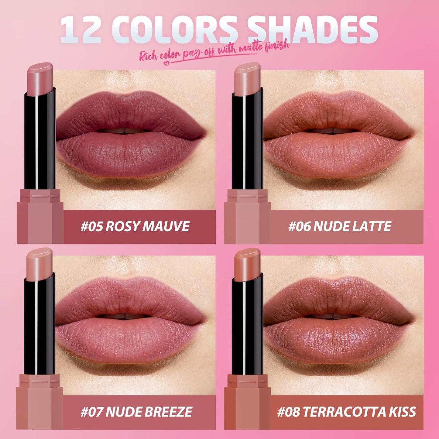 Velvet Matte Lipstick Set - 10 High Pigment Nude & Dark Shades | Long-Lasting Waterproof Lip Balm for Women