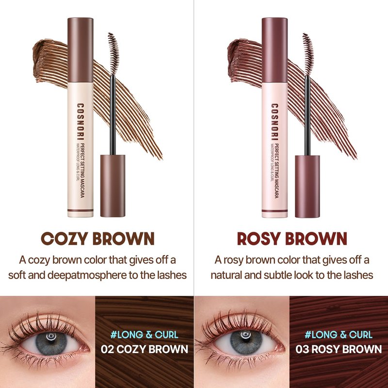 COSNORI Perfect Setting Waterproof Mascara Long & Curl – Natural Defined Lashes with Long-Lasting Curl Hold, Smudge-Proof & Clump-Free K-Beauty Mascara, 0.24 fl. oz.