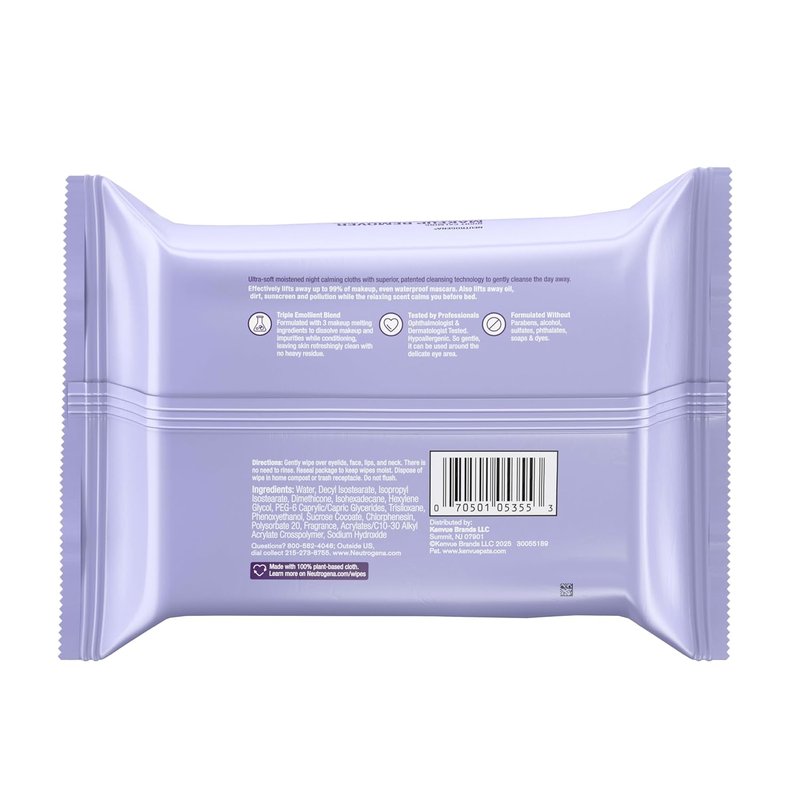 Neutrogena Makeup Remover Wipes - Night Calming Cleansing Towelettes | 25 Disposable Face Wipes
