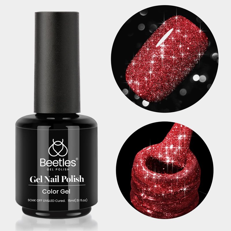 Beetles Red Gel Nail Polish - 15ml Sparkly Glitter Diamond Red Gel Polish for Girls & Women - Soak Off, UV Nail Lamp Included Gift for Women