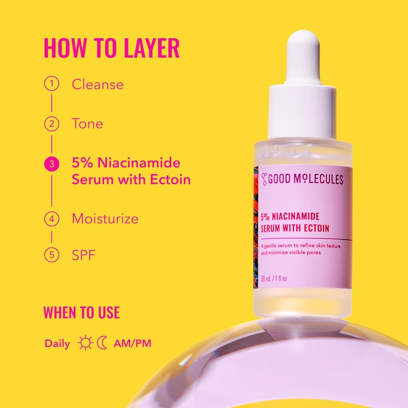 Good Molecules 5% Niacinamide Serum with Ectoin - Ultra Hydrating Serum to Target Enlarged Pores and Blemishes - Moisturizing, Pore Minimizer for Face - Skin Care