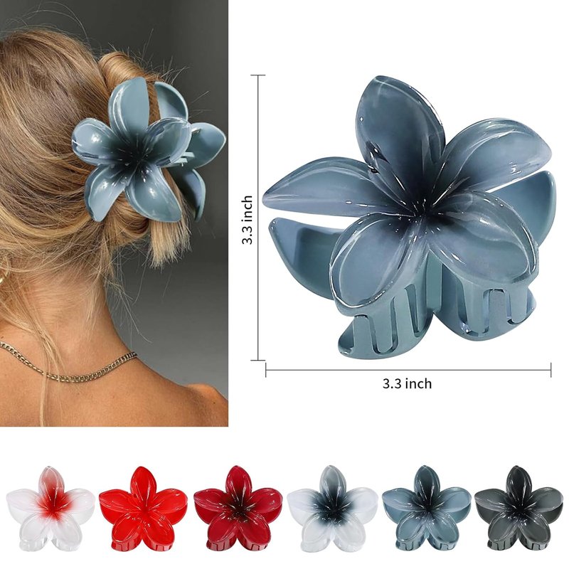 CHANDAT Flower Hair Clips - 6 PCS Hawaiian Claw Clips for Thick & Thin Hair | Dark Color Plumeria Accessories