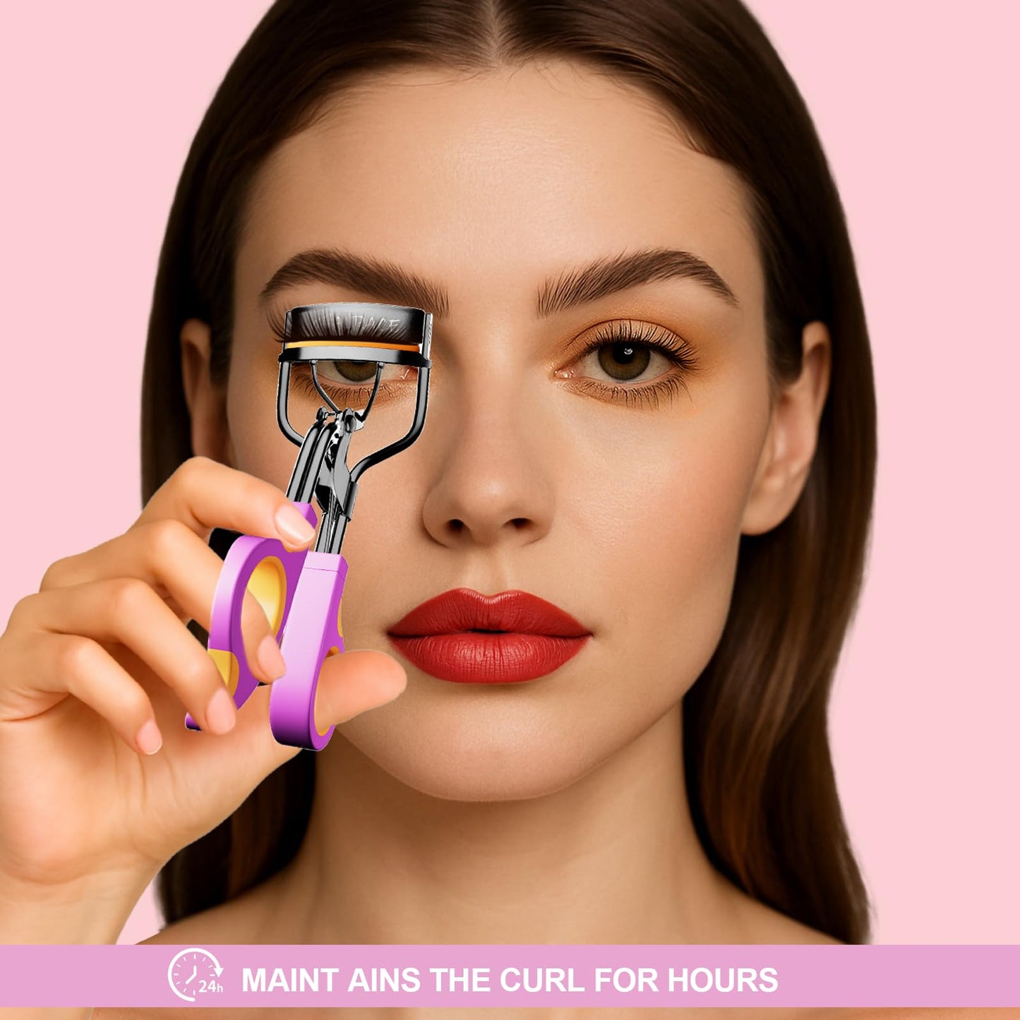 Whalrace Eyelash Curlers with 6PCS Extra Replacement Pads, Premium Quality Eye Lash Curler, Superior Curling Effect, Easy to Hold and Use, Valentine's Day Gift for Her - Orange Purple Handle
