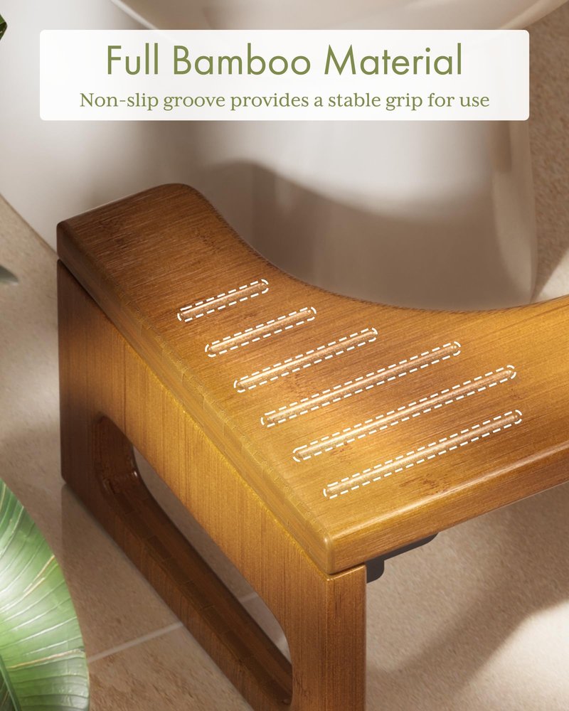 AmazerBath 7 Inches Bamboo Toilet Stool Squat for Adult, Foldable Squatting Potty Stool for Bathroom, 0.79" Thickness Poop Stool with Non-Slip Strip, No Assembly Required, Dark Wood Color