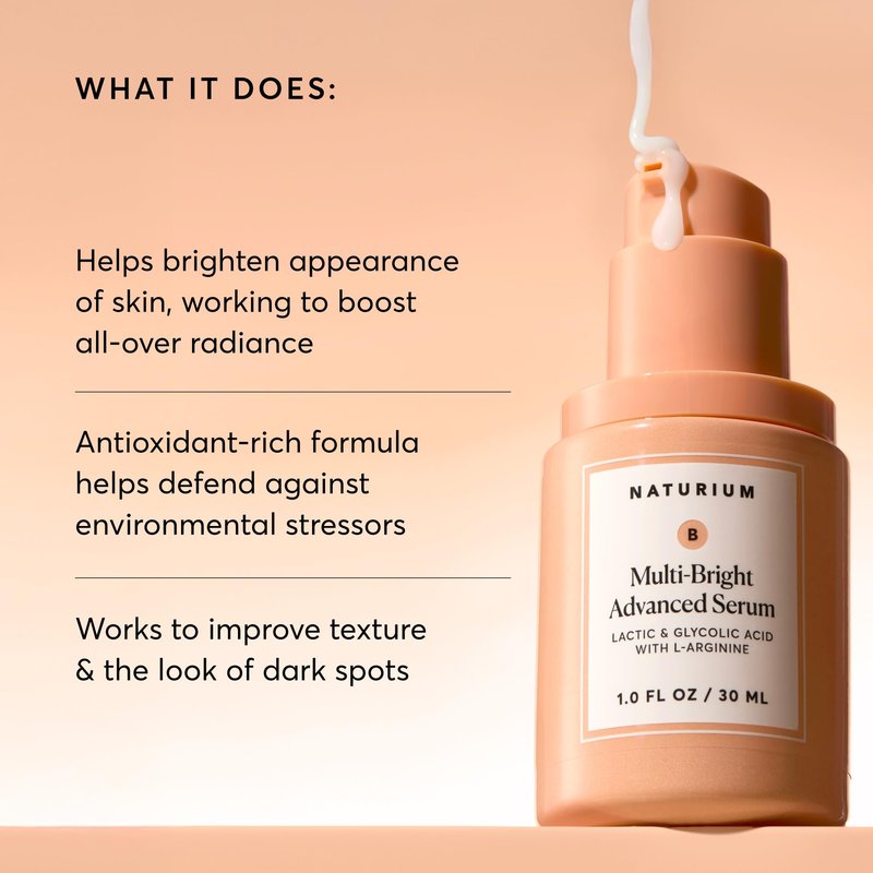 Naturium Multi-Bright Advanced Serum, Exfoliating Skincare for Radiant Glow with L-Arginine, Lactic & Glycolic Acid, 30 mL / 1.0 fl oz