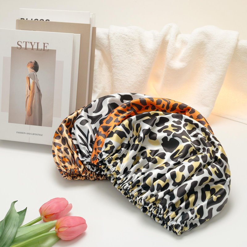 AmazerBath Shower Cap, 4 PCS Shower Caps for Women Reusable Waterproof, Double Layers Hair Cap for Shower, Elastic and Flexi Bath Caps, Environmental Protection Bathing Caps