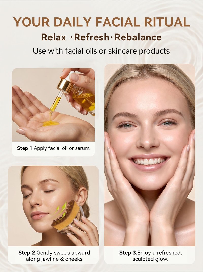 Lymphatic Contour Face Brush, Lymphatic Drainage Massager Face Brush to Sculpt Jawline & Reduce Puffiness, Improves Skin Glow & Absorption, Ergonomic Precise Fit