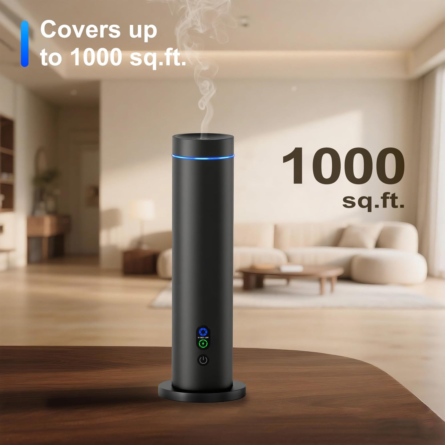 Waterless Diffuser, 1000 Sq.Ft Coverage, Essential Oil Diffuser– Plug-in Only, Remote Control, Adjustable Mist Mode, Mood Lights Aromatherapy Diffuser for Home, Large Room, Office, Hotel, Black