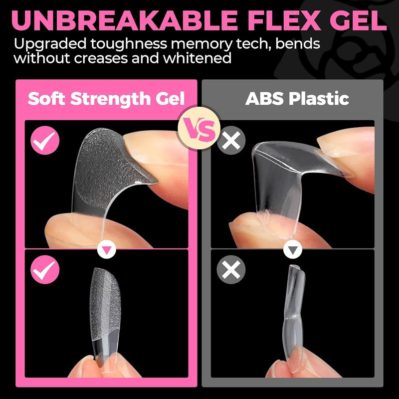 Short Coffin Nails Tips - 504pcs No C Curve Gel Press-On Nails | Pre-Etched Acrylic Extensions for Women, 12 Sizes