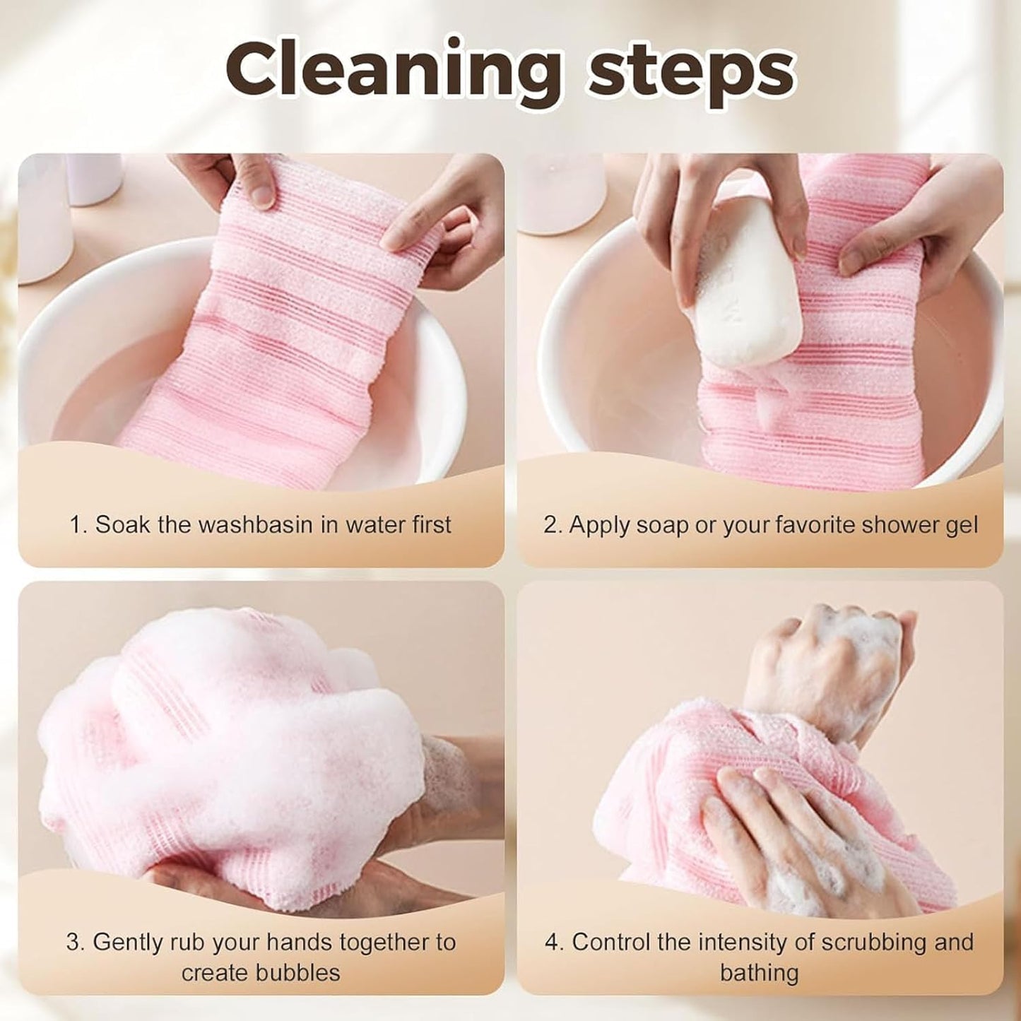 2Pcs Blissal Exfoliating Shower Towel - Deep Exfoliating, Soft Gentle & Quick-Drying Shower Towel for Body Scrub
