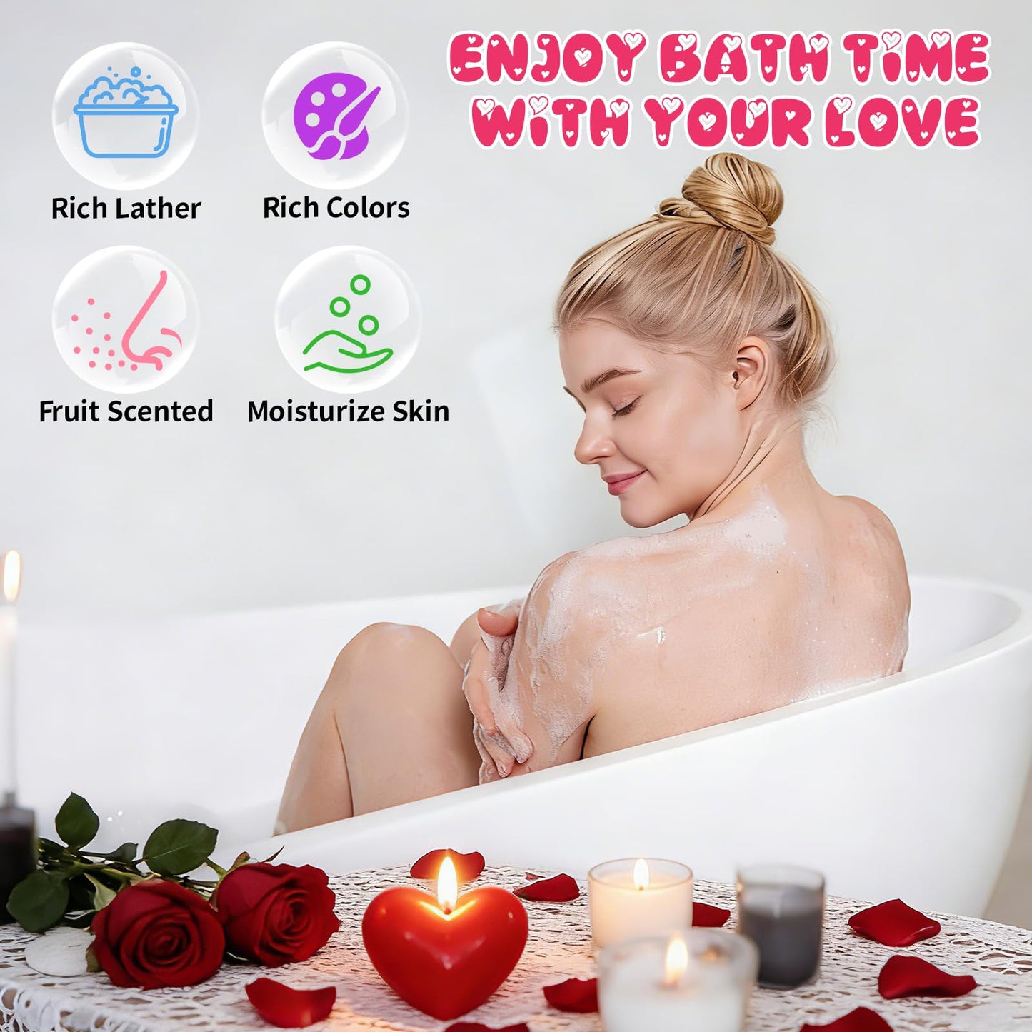 MUFEIRUO Valentines Bath Bombs,6pcs Relaxing Bubble Bath Bomb for Women,Animal-Shaped Hearts and Roses,Valentine's Day Birthday Gifts for Her Him