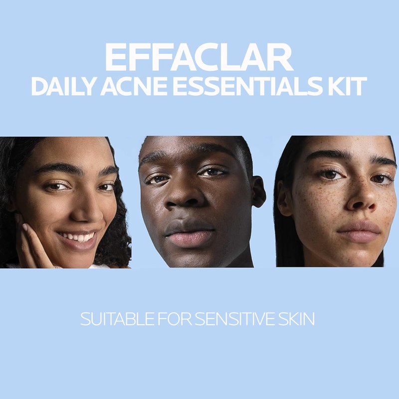 Effaclar Daily Acne Treatment Kit - Salicylic Acid Cleanser, Pore Refining Toner & Oil-Free Moisturizer | 2-Month Supply for Oily & Combination Skin