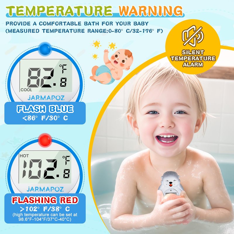 Baby Bath Thermometer, Cute Otter Floating Water Thermometer for Newborns & Infants, Safe and Accurate Room and Bathtub Temperature Monitor, Grey