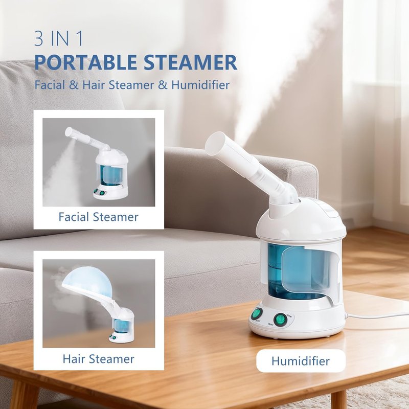 Skiennix 3-in-1 Facial Steamer | Portable Hot Mist Moisturizer & Hair Steamer for Home Spa