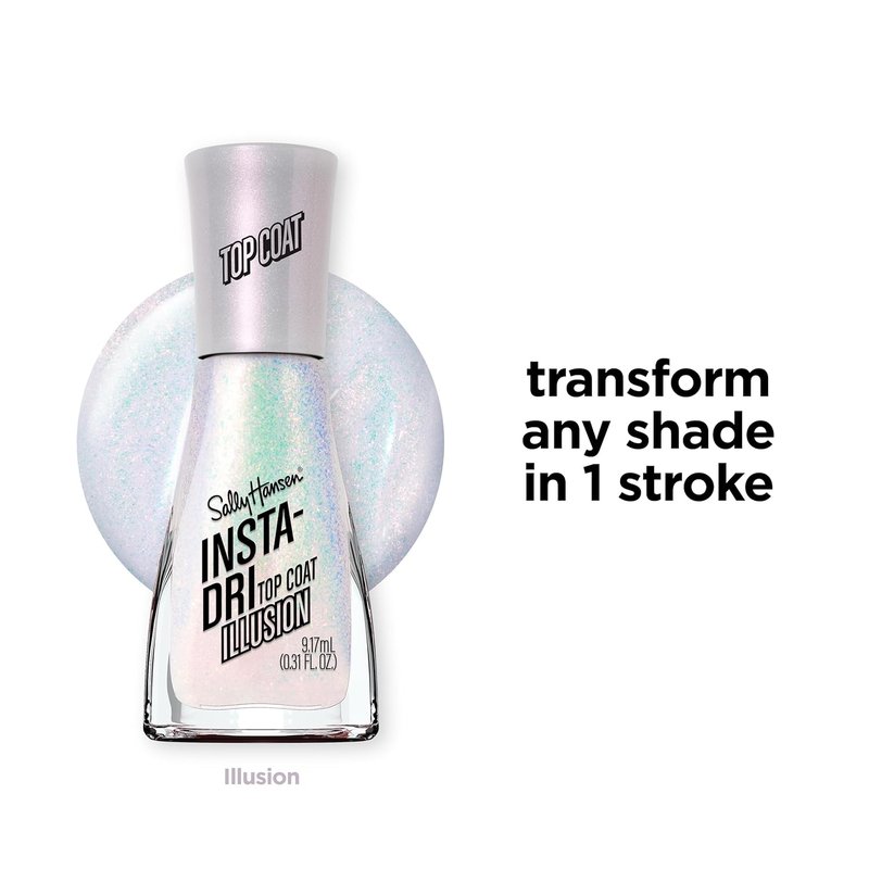 Sally Hansen Insta-Dri Nail Polish Top Coat - Quick Dry, Long Lasting, Streak-Free Shine | Illusion Shimmery White