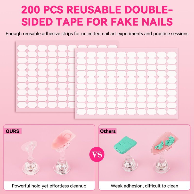 ESUOHYM Nail Stand For Press On Strong Magnetic Nail Art Tips Holder For Painting Gel Nails Display Supplies With 200PCS Double-Sided Tape & 1 Heart Shaped Acrylic Presson Stands with Case Nail Tech Supplies