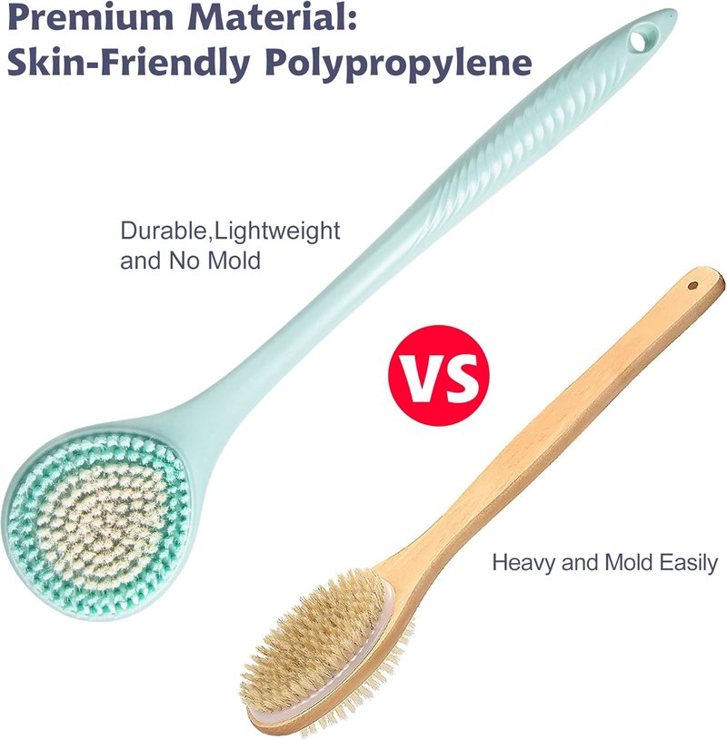 BEDELITE Back Scrubber - Soft Bath Brush with Long Handle (16.4 Inches) | Anti-Slip Exfoliator for Men & Women