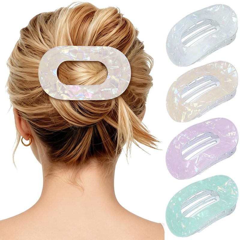 French Flat Hair Clips for Women - 4 Pack Stylish Nonslip Duckbill Claws | Mermaid Colorful Design, 3.74” Size