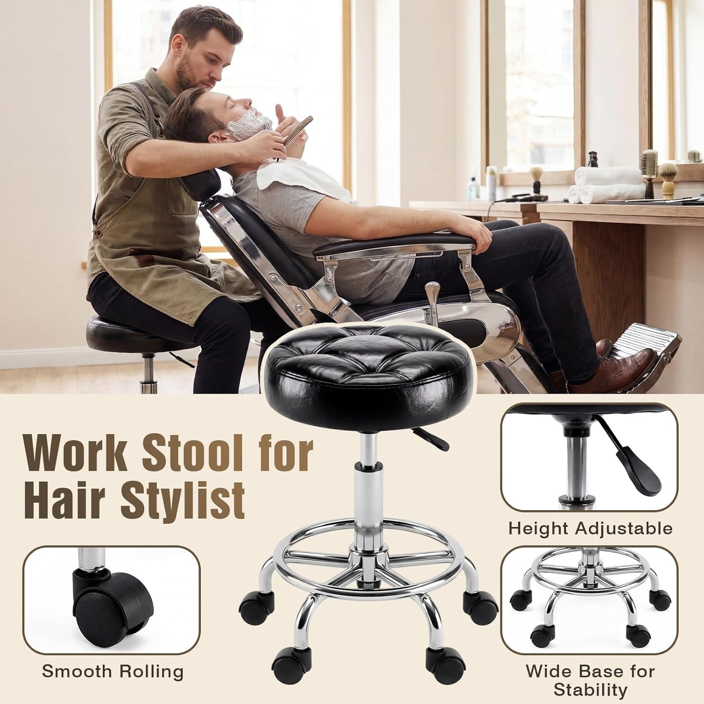 Vintage Hydraulic Barber Chair - Heavy Duty 360° Swivel Salon Chair | Black & Silver