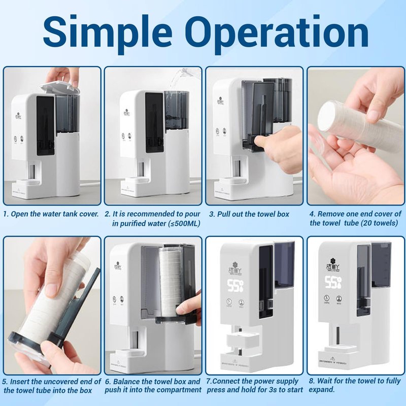 Hot Face Towel Dispenser,Small Towel Warmer,Automatic Disposable Hot Face Towel Heater Machine,5-Second Heating,Portable Compressed Towels Steamer for Facials(1Machine+60pcs towel)