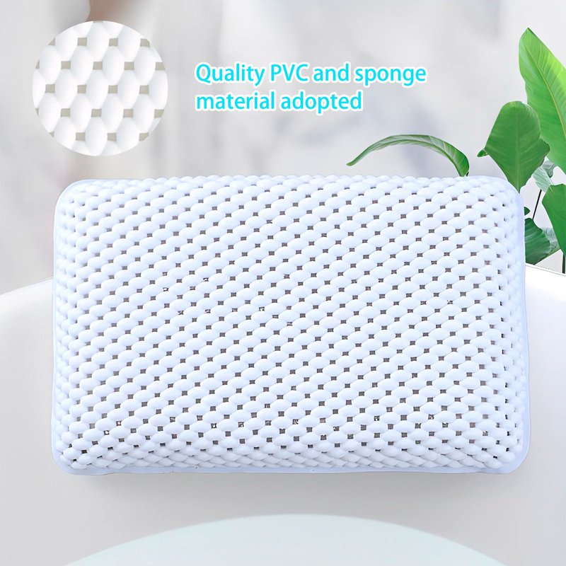 OSVINO Bath Pillow Thick Comfy Drainage for Jetted Tub Spa Cushion with 8 Suction Cups, White, 7.5"x11.5"x2"