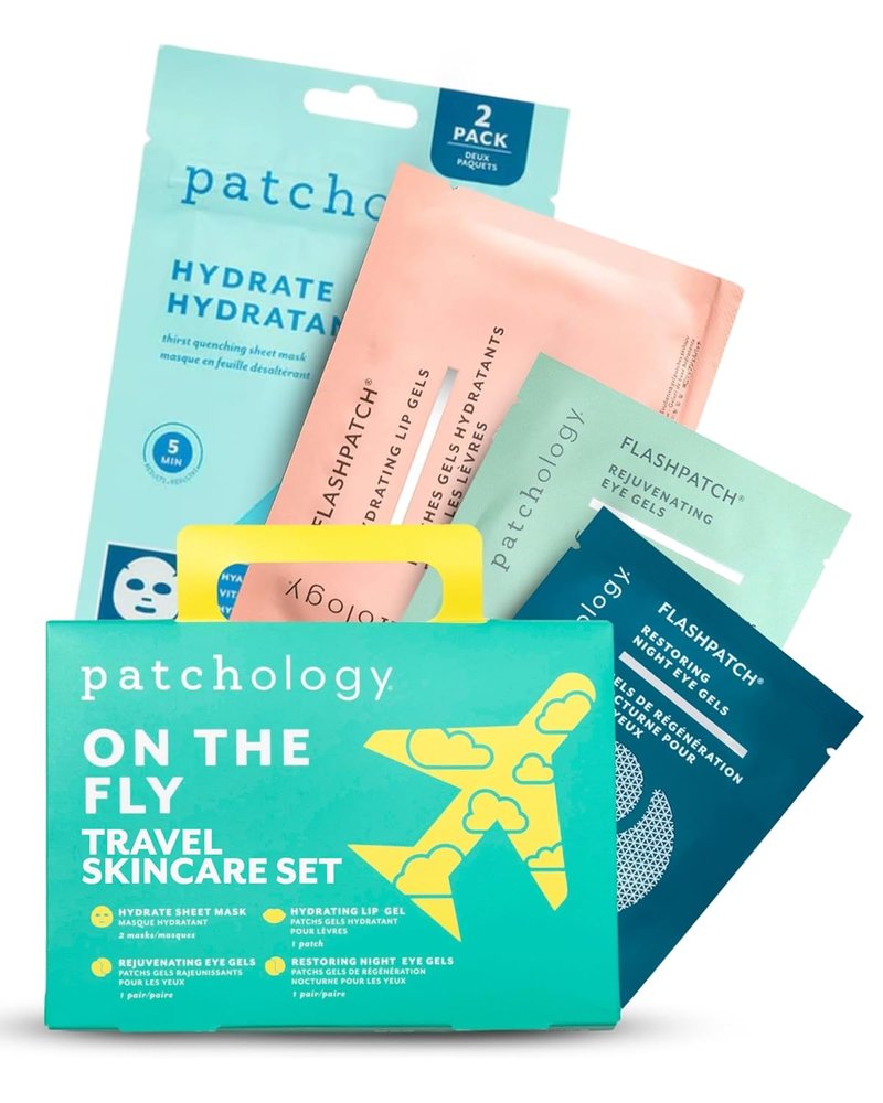 Patchology Travel Facial Kit - Hydrating Skincare Essentials for Face, Eyes & Lips | Includes Under Eye Patches & Sheet Masks