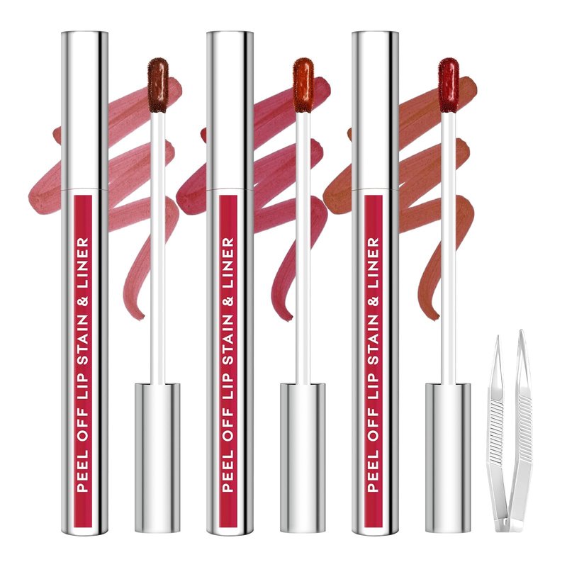 JUNECODE 3Pcs Lip Stain Peel Off Set with Tweezer, Peel Off lip Liner Stain Long Lasting Waterproof, Matte Lip Tattoo Tint Transfer Proof, Highly Pigmented Color Lip Makeup(#809+810+811)
