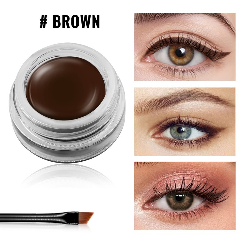 Erinde Brown Gel Eyeliner, Waterproof Cream Eyeliner Gel Pot, High-Intensity Pigments Long Lasting Smudge-Proof Eye Liner Eyebrow Makeup, Waterline Matte Eye Liner with 2PCS Brushes, 06 Brown