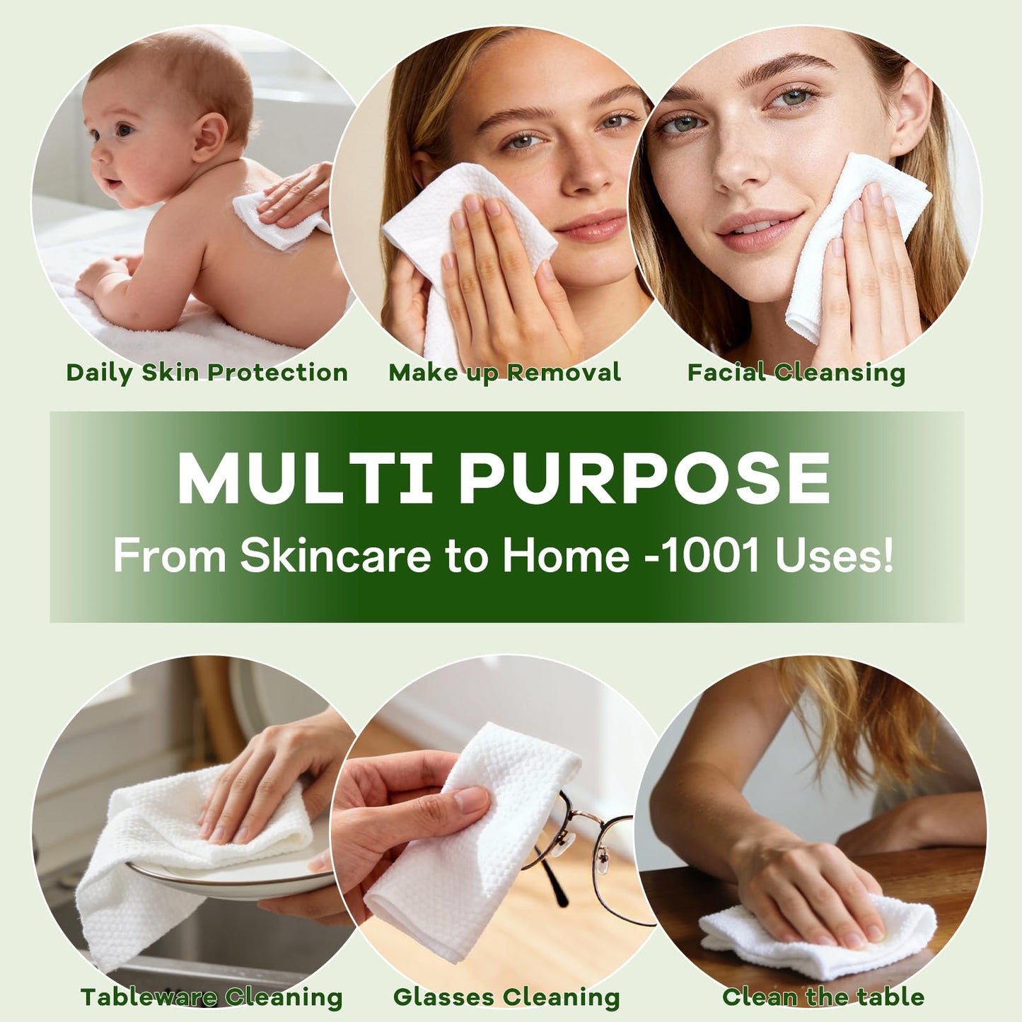 180 Count Disposable Face Towels, Ultra Soft Thick Biodegradable Facial Towels for Sensitive Skin, Lint-Free Makeup Remover Dry Wipes, Multi-Purpose Cleansing Towelettes