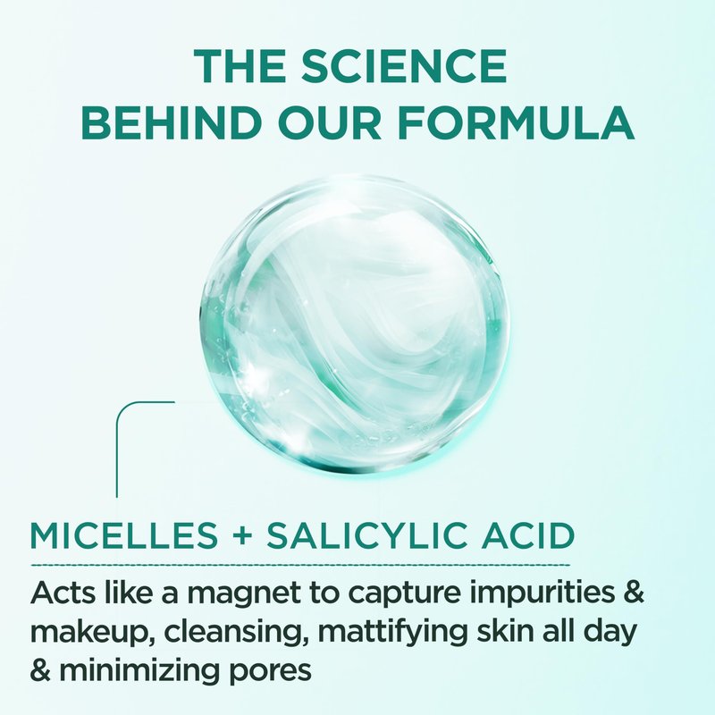 Garnier Micellar Water with Salicylic Acid, All-in-1 Mattifying Facial Cleanser and Makeup Remover for Oily and Acne Prone Skin, 13.5 Fl Oz