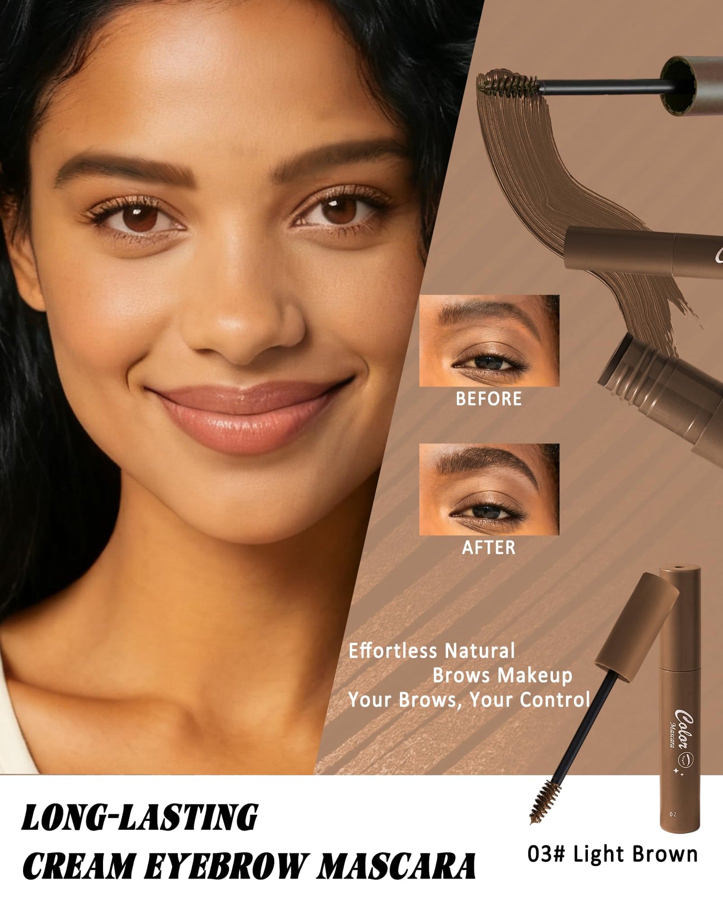 Waterproof Tinted Brow Gel,Long Lasting Smudgeproof Liquid Brow Gel,Creamy Eyebrow Mascara,Volumizing Enhance Brow Mascara,with Double Head Brow Brush,Eyebrow Makeup for Women Christmas-03 Light Brown