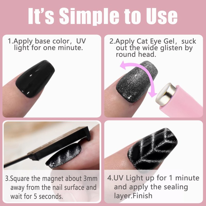 11Pcs Cat Eye Magnet Set for Nails Art, 5 in 1 Multifunction Nail Magnets for Cat Eye Gel Nail Polish, Magnetic Sticks Nail Design Glassy Moon French Flower Heart Cats Eye Effect Manicure DIY