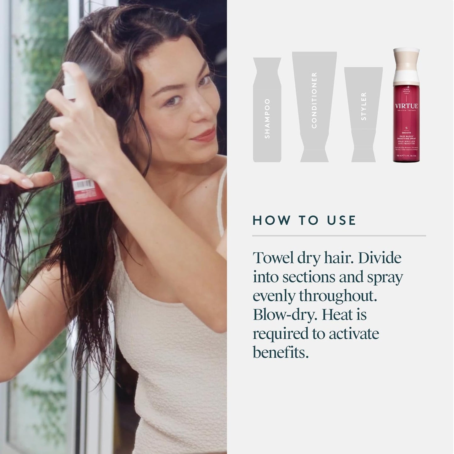 VIRTUE Frizz Block Smoothing Spray - Frizz Control Hair Treatment | Heat & Humidity Protection, 5 Fl Oz