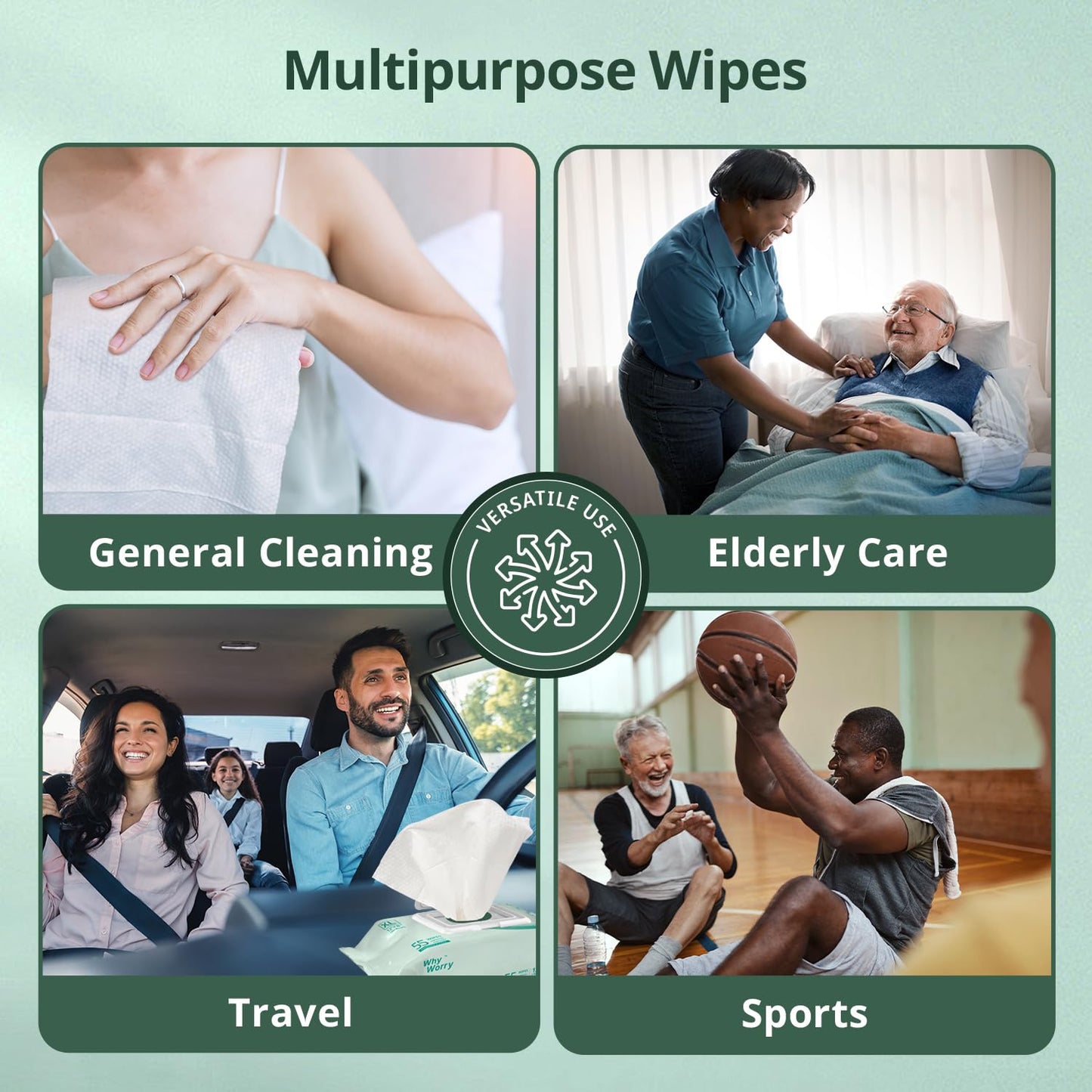 WhyWorry Wet Wipes for Adults, 8"x12" Extra Large Body Cleansing Wipes for Elderly & Incontinence, Extra Thick Adult Washcloths Disposable with Aloe & Vitamin E, Unscented, 220 Count (4 Packs of 55)
