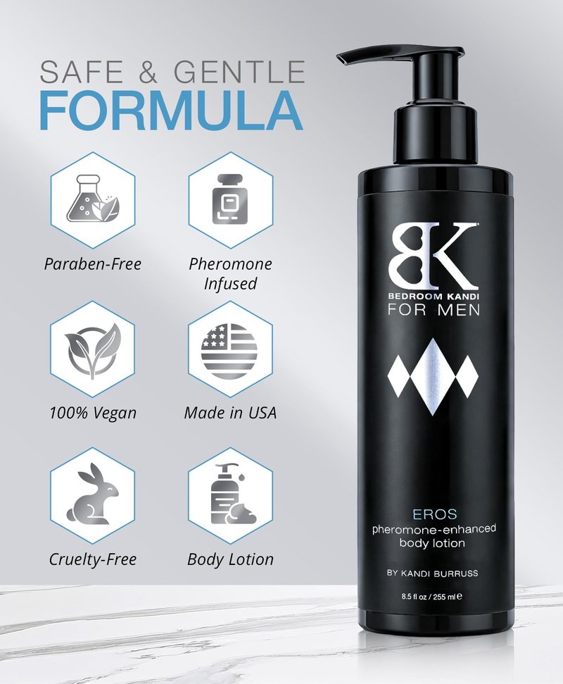 Bedroom Kandi Scented Body Lotion for Men - Pheromone Enhanced Moisturizing Formula with Aloe, Shea Butter & Essential Oils for Smooth Skin & All Day Freshness - Premium Scented Lotion - 8.5 Fl Oz