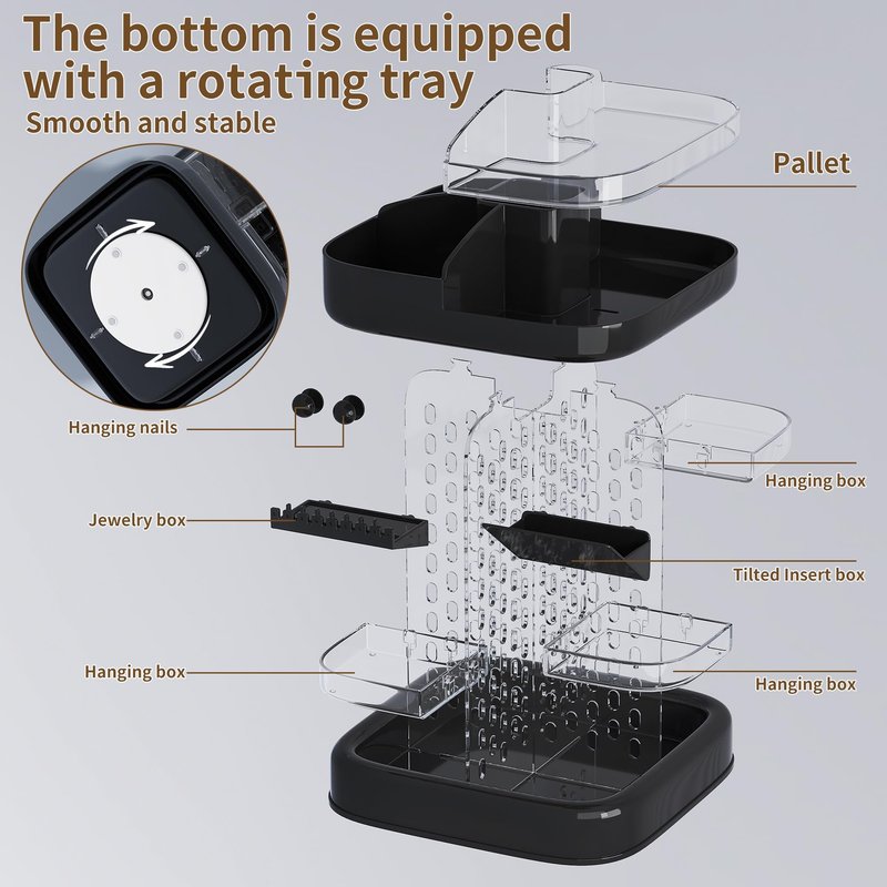 360 Rotating Make up Organizer for Vanity & Countertop, Clear Adjustable Height Tiered Cosmetic and Skincare Storage, Spinning Perfume and Makeup Holder, Jewelry Accessories Desktop Organizer, Black