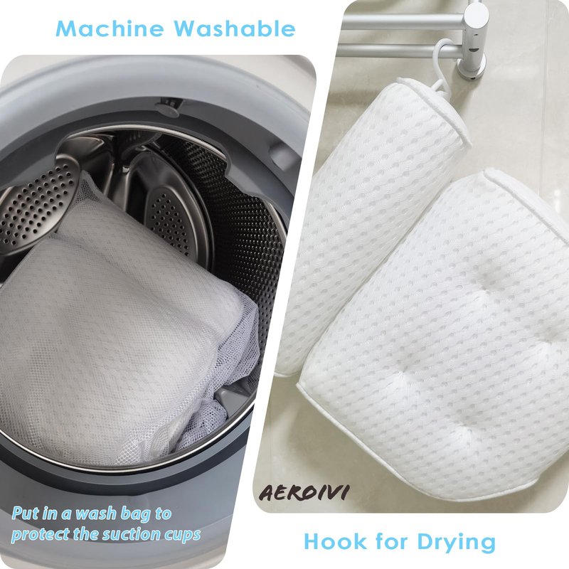 AEROiVi Luxury Bath Pillows for Tub，Bath Pillow with Laundry Bag Bathtub Pillows for Head and Neck Support Bath Cushion Made from Soft Spacer Mesh Material with Suction Cups