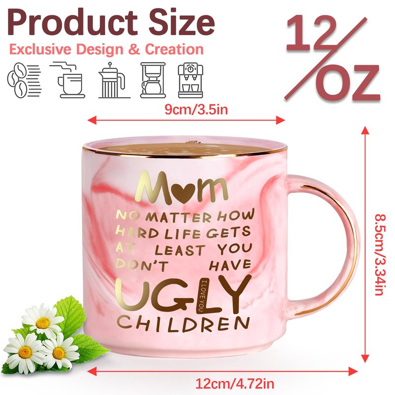 Mothers Day Gifts for Mom from Daughter Son - 12oz Funny Coffee Mug for Mom Wife from Husband Unique Marble Coffee Cup with Gold Print Christmas Birthday Mother's Day Present for Mama Stepmother Women