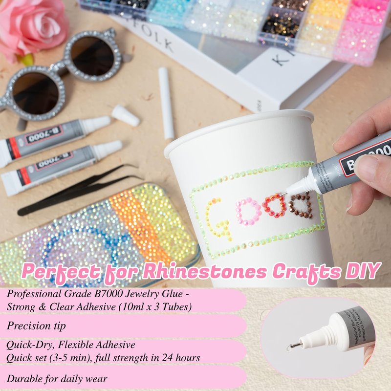 DEWJDFSC 2 Boxes Rhinestones for Bedazzling Kits, Multicolor 3mm Resin Jelly Flatback Bedazzled Gems, 2-6mm Silver Clear Bedazzler, Bedazzler with 3Pcs B7000 Jewelry Glue for Crafts Book Nail Art