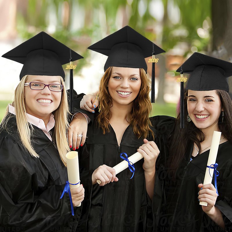 Luktastic Graduation Cap - Black Cap with 2024 Tassel and Gold Charm - Matte Finish - For High School, Bachelor, Master Graduates - Unisex - One Size Fits All - Includes Decorations Kit