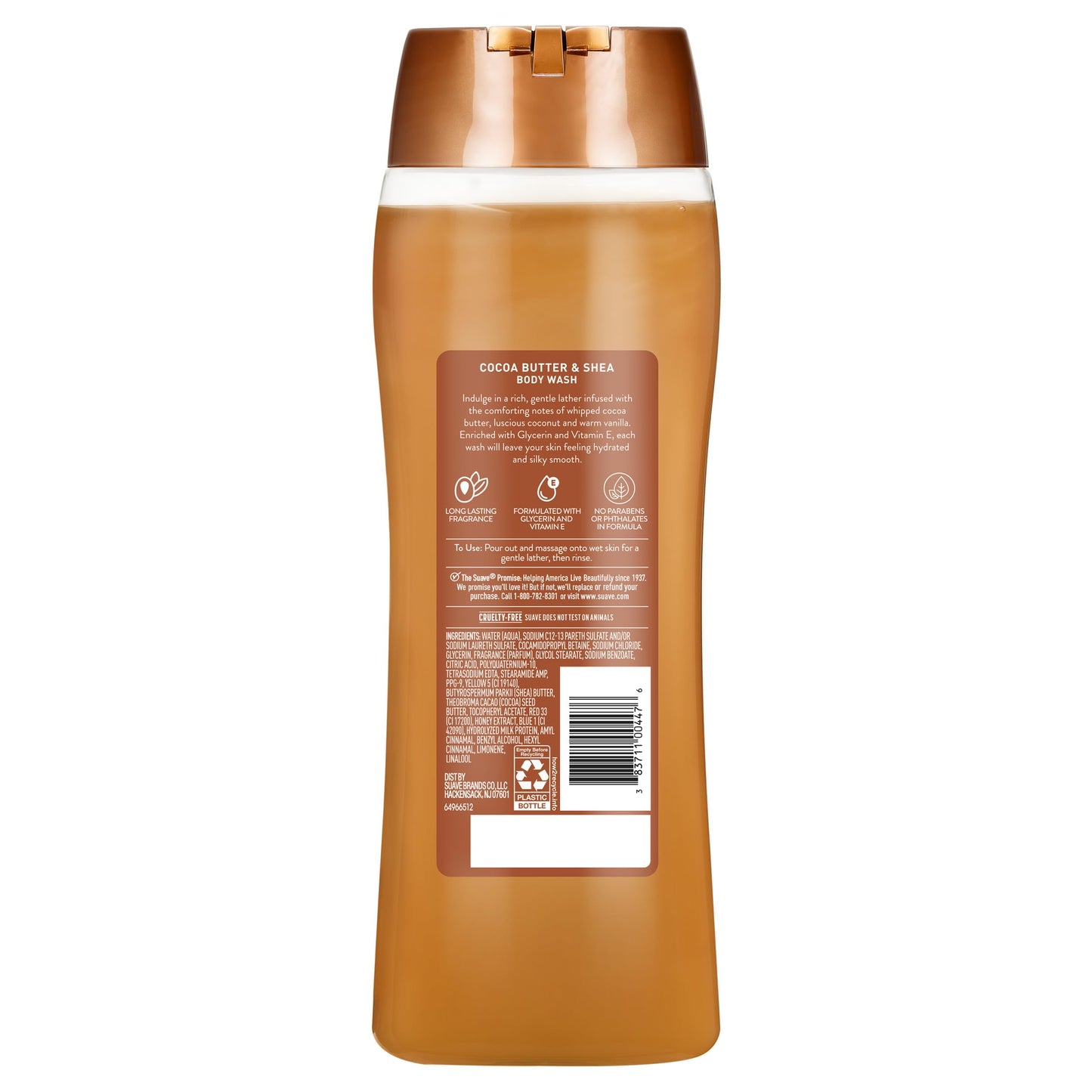 Suave Moisturizing Body Wash, Cocoa Butter and Shea with Vitamin E Extract, No Parabens, No Phtahaltes, 18 Oz Pack of 6