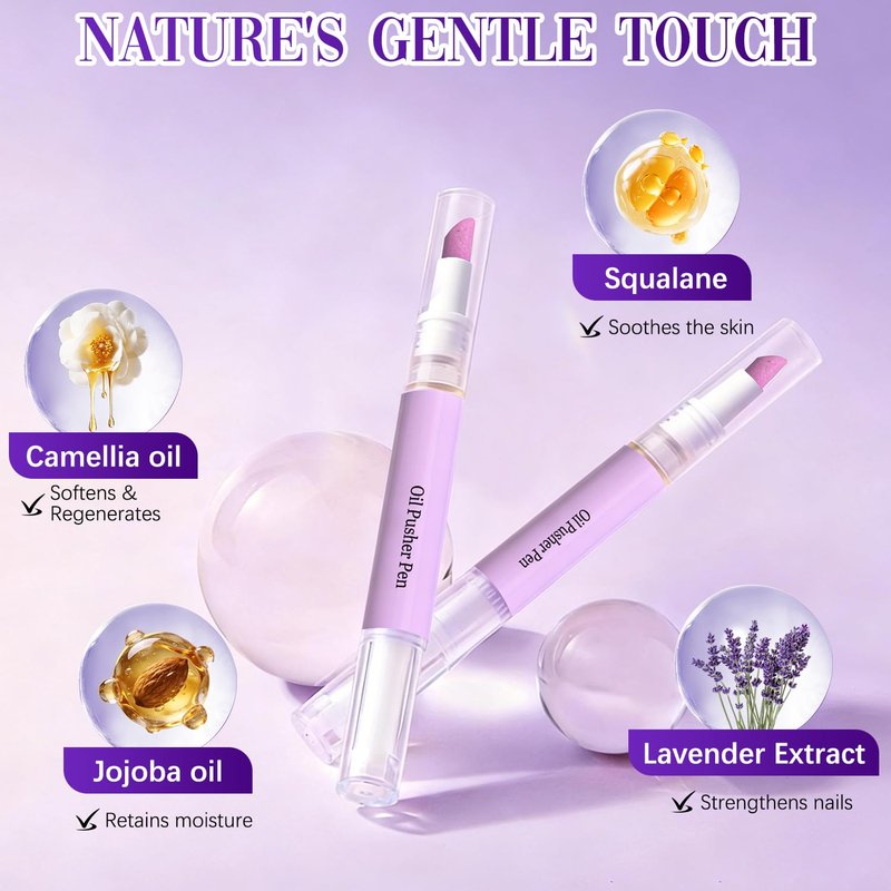 2Pcs 2-in-1 Cuticle Oil Pusher Pen,2026 New Ceramic Cuticle Pusher & Oil Pen,Cuticle Oil Nail Care Pen - Gentle Cuticle Remover for Dry & Damaged Nails,Hangnails,Moisturize Strengthen Brighten