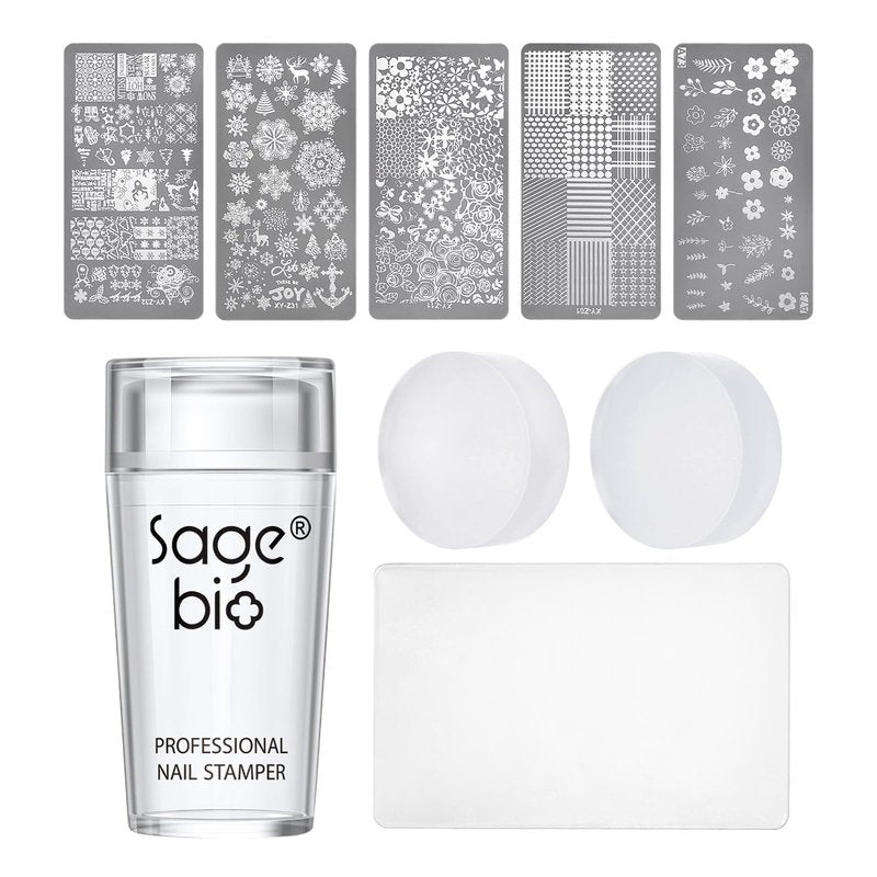 SAGEBIO Nail Art Stamper Clear Silicone Nails Stamping Jelly with Scraper Transparent Visible Body DIY Manicure Nail Art Tool A