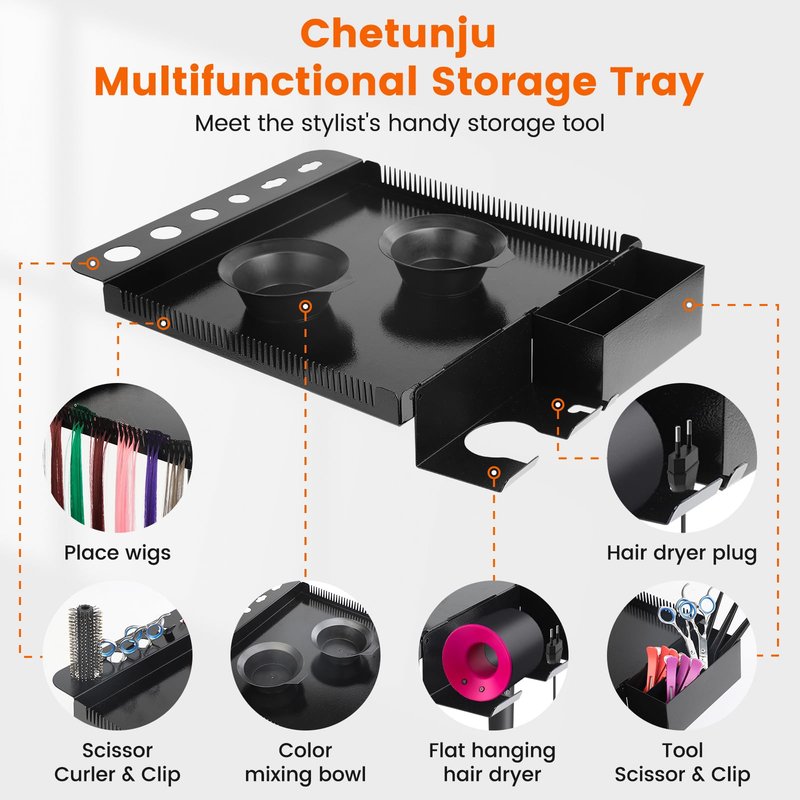 Chetunju Multi-Function Salon Tray, Salon Rolling Tray cart (with Wheels), Beauty & Hairdressing Tray for Hair Stylist,.Suitable for Tattoo parlors, Hair Salons, Personal Designers.